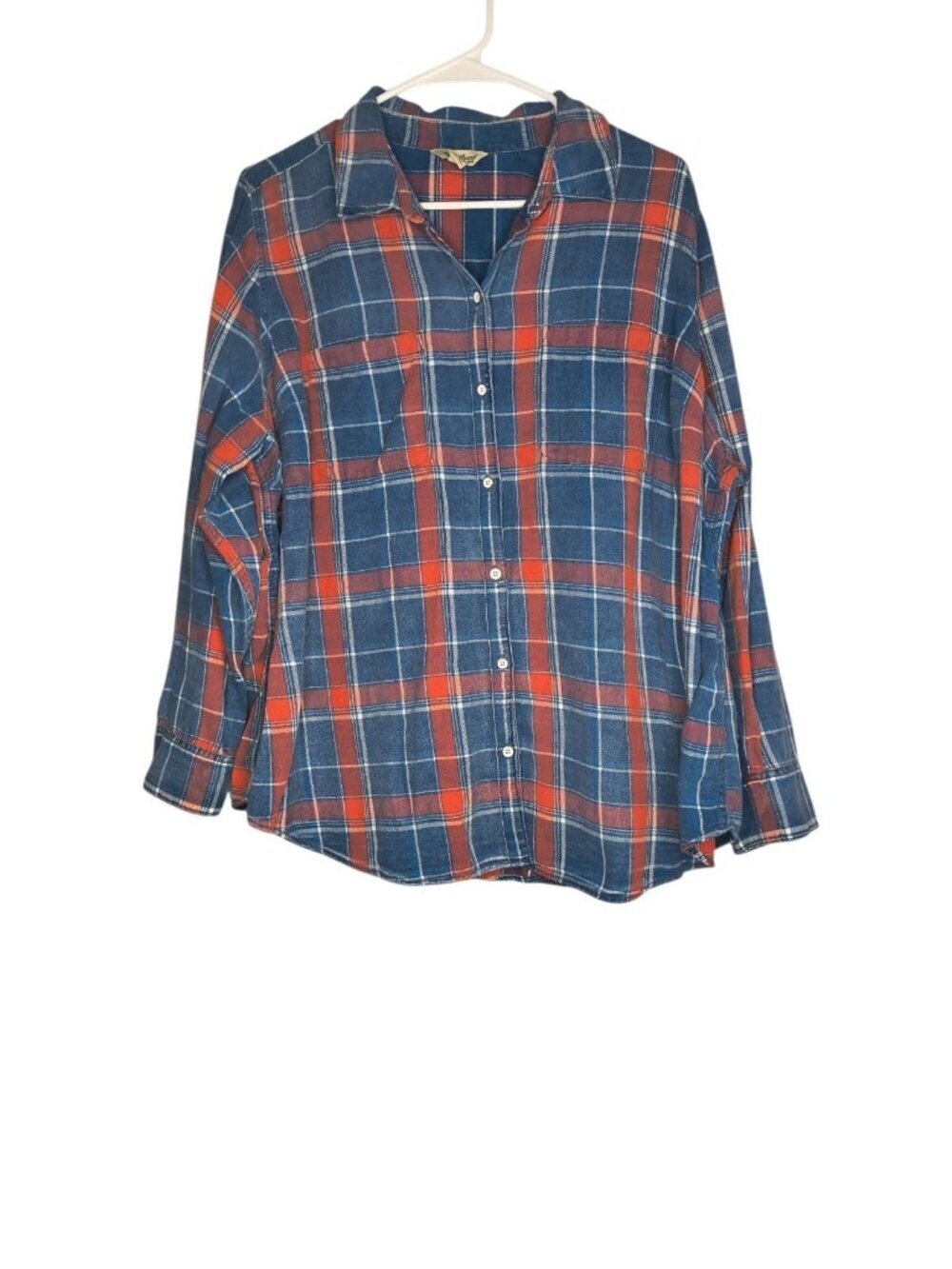 Lucky Brand Women's Size 2x Blouse Plaid Shirt Long Sleeve Blue Button Up